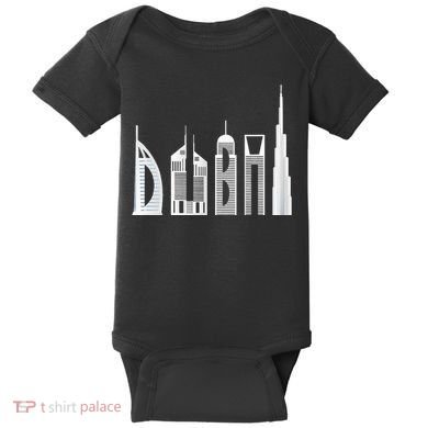 Dubai Skyline Souvenir Famous Buildings Typography Baby Bodysuit
