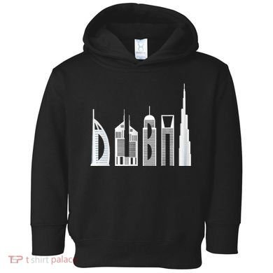 Dubai Skyline Souvenir Famous Buildings Typography Toddler Hoodie