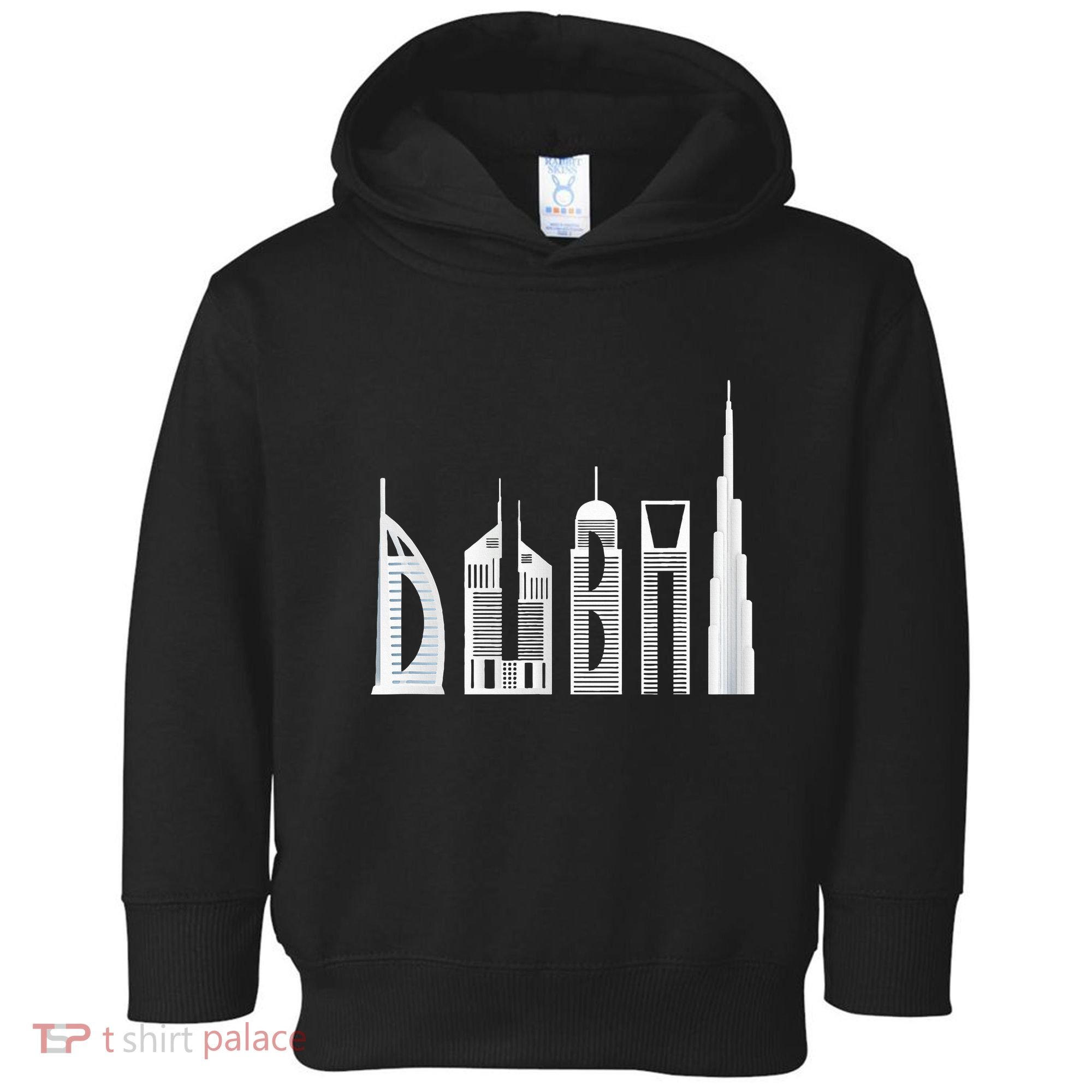 Dubai Skyline Souvenir Famous Buildings Typography Toddler Hoodie