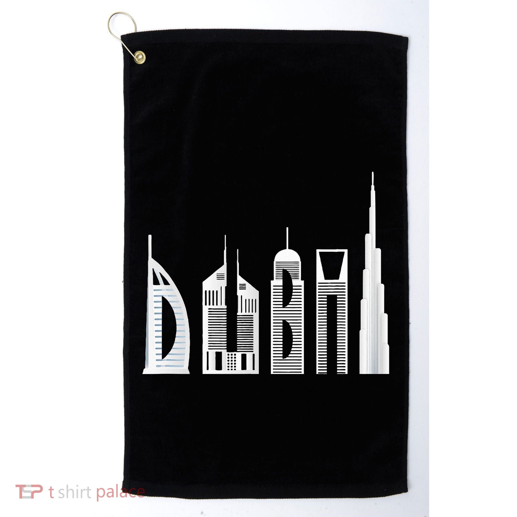 Dubai Skyline Souvenir Famous Buildings Typography Golf Towel
