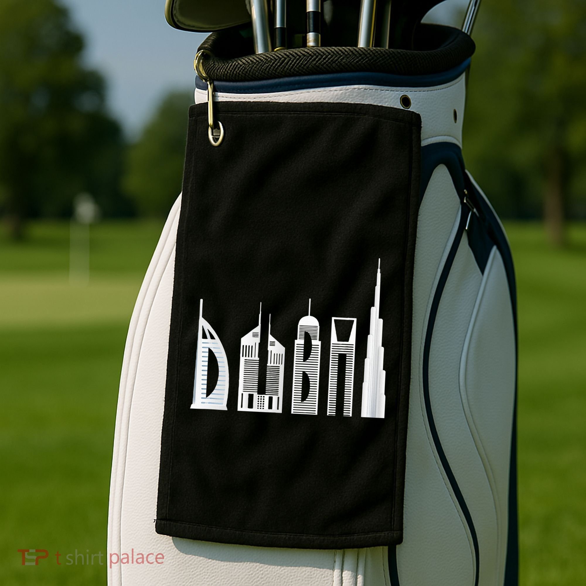 Dubai Skyline Souvenir Famous Buildings Typography Golf Towel