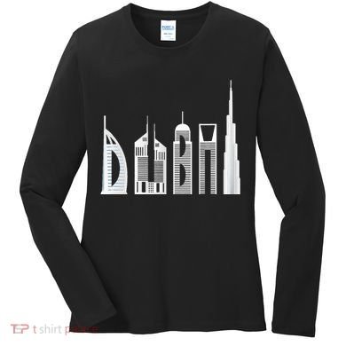 Dubai Skyline Souvenir Famous Buildings Typography Women's Long Sleeve Shirt