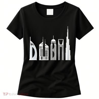 Dubai Skyline Souvenir Famous Buildings Typography Women's T-Shirt