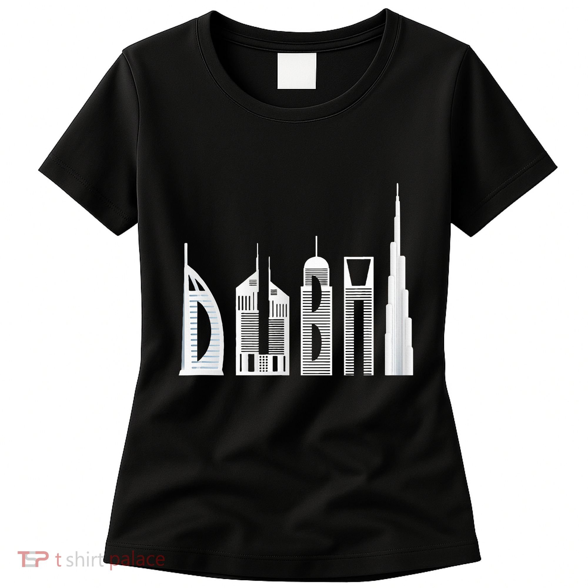 Dubai Skyline Souvenir Famous Buildings Typography Women's T-Shirt