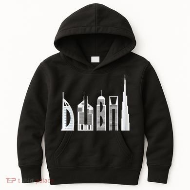 Dubai Skyline Souvenir Famous Buildings Typography Kids Hoodie
