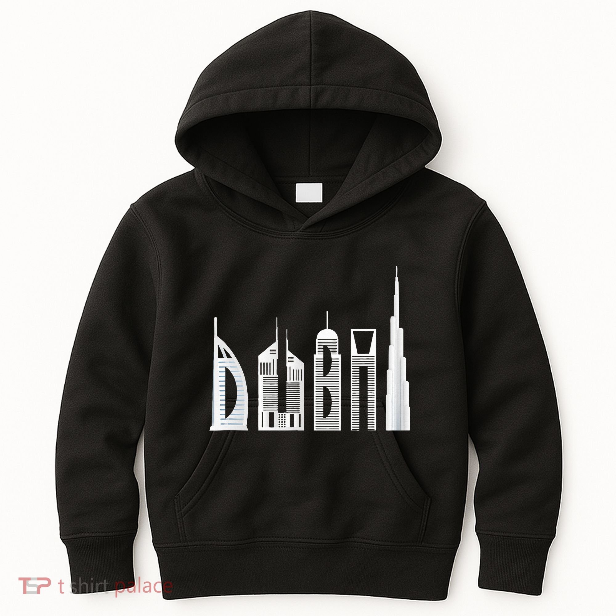 Dubai Skyline Souvenir Famous Buildings Typography Kids Hoodie
