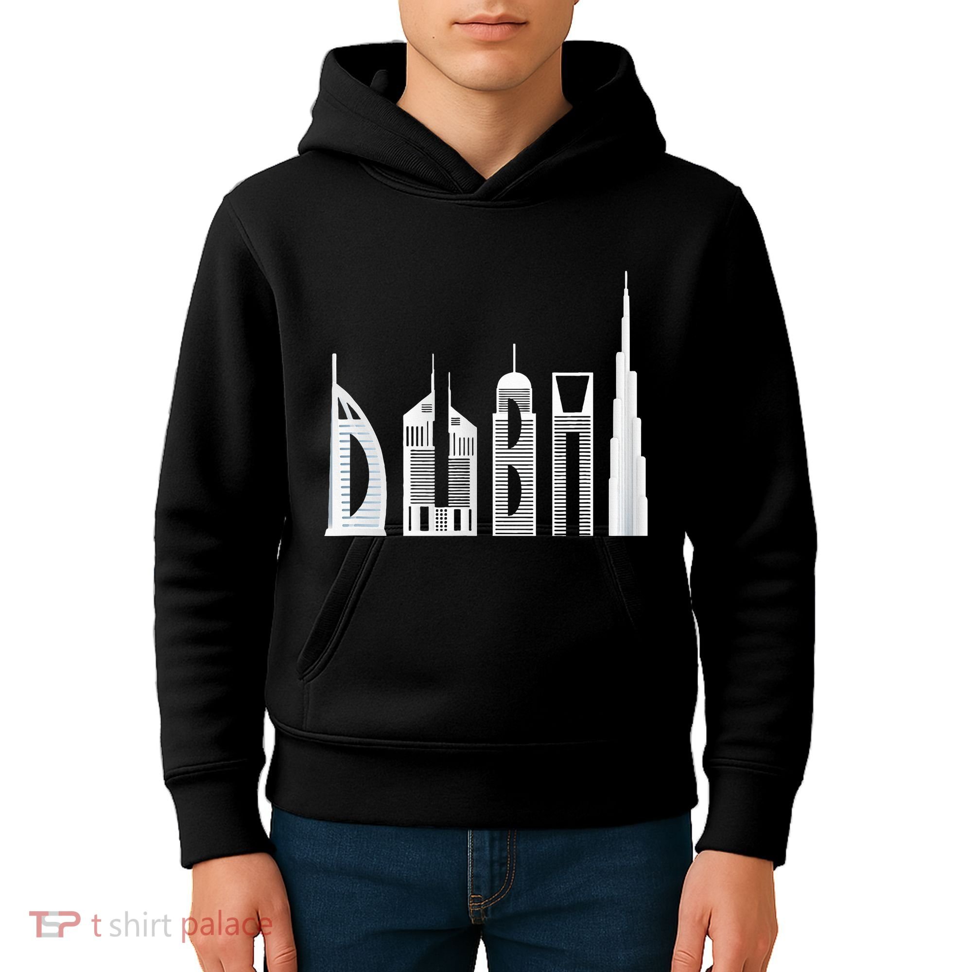 Dubai Skyline Souvenir Famous Buildings Typography Kids Hoodie