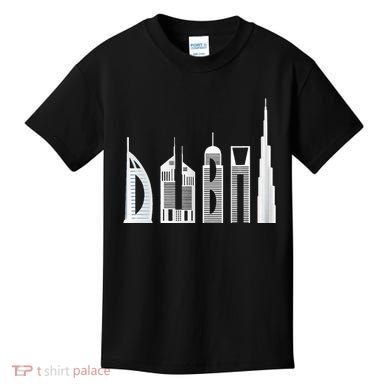 Dubai Skyline Souvenir Famous Buildings Typography Kids T-Shirt