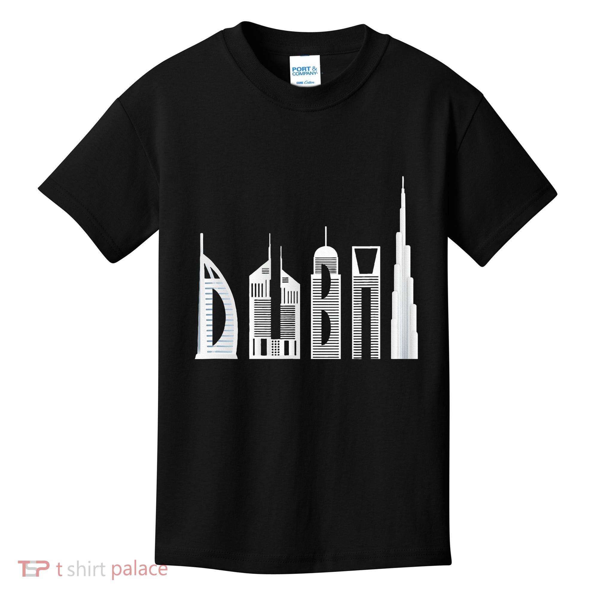 Dubai Skyline Souvenir Famous Buildings Typography Kids T-Shirt