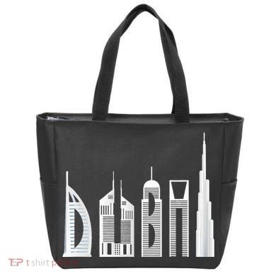 Dubai Skyline Souvenir Famous Buildings Typography Tote Bag