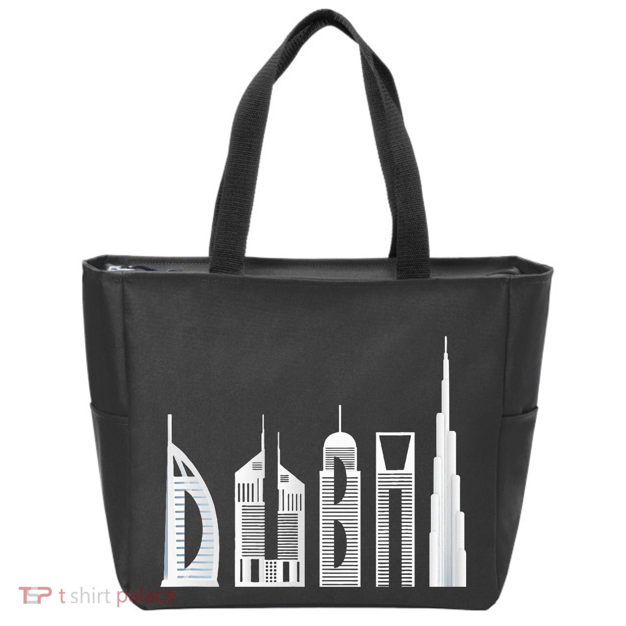 Dubai Skyline Souvenir Famous Buildings Typography Tote Bag