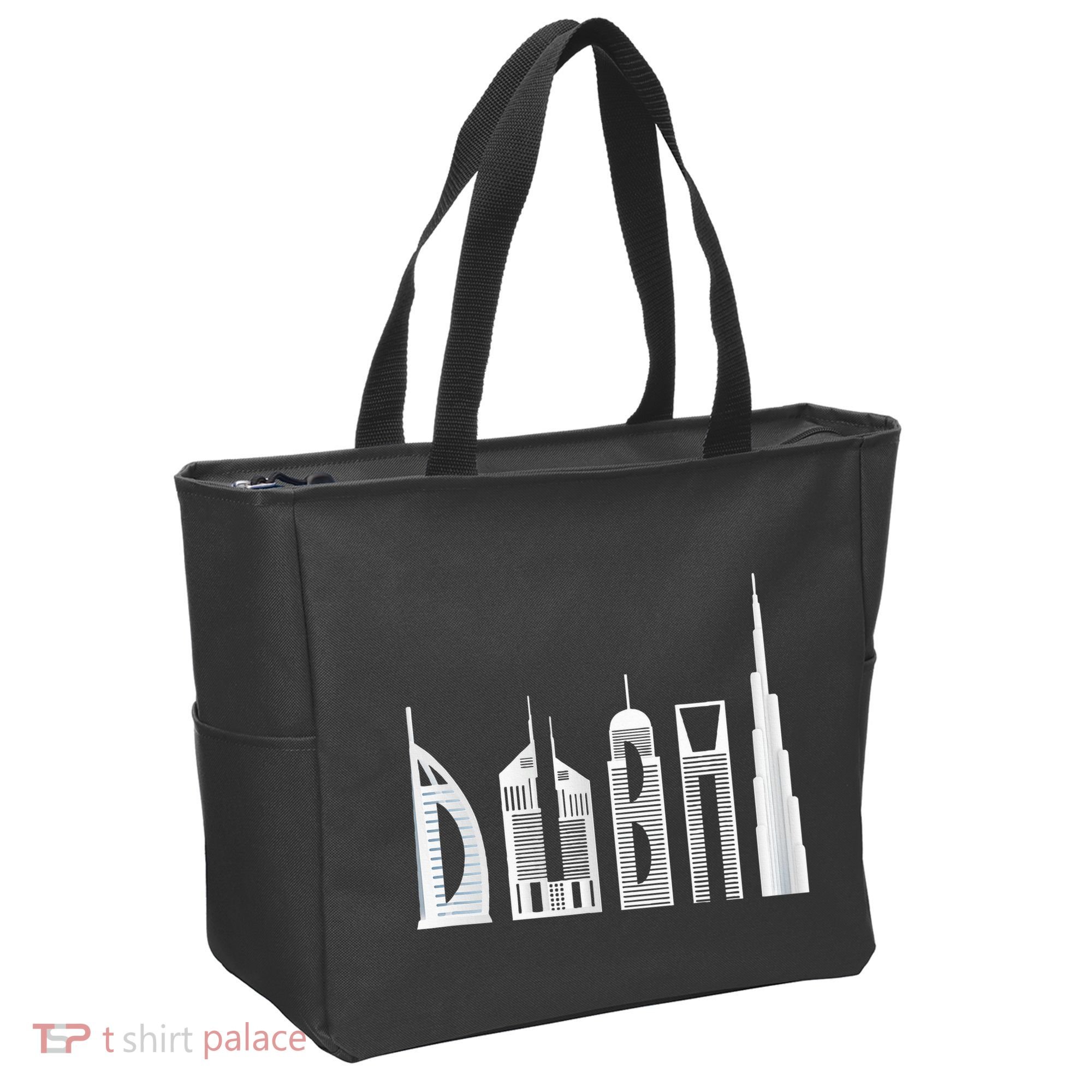 Dubai Skyline Souvenir Famous Buildings Typography Tote Bag