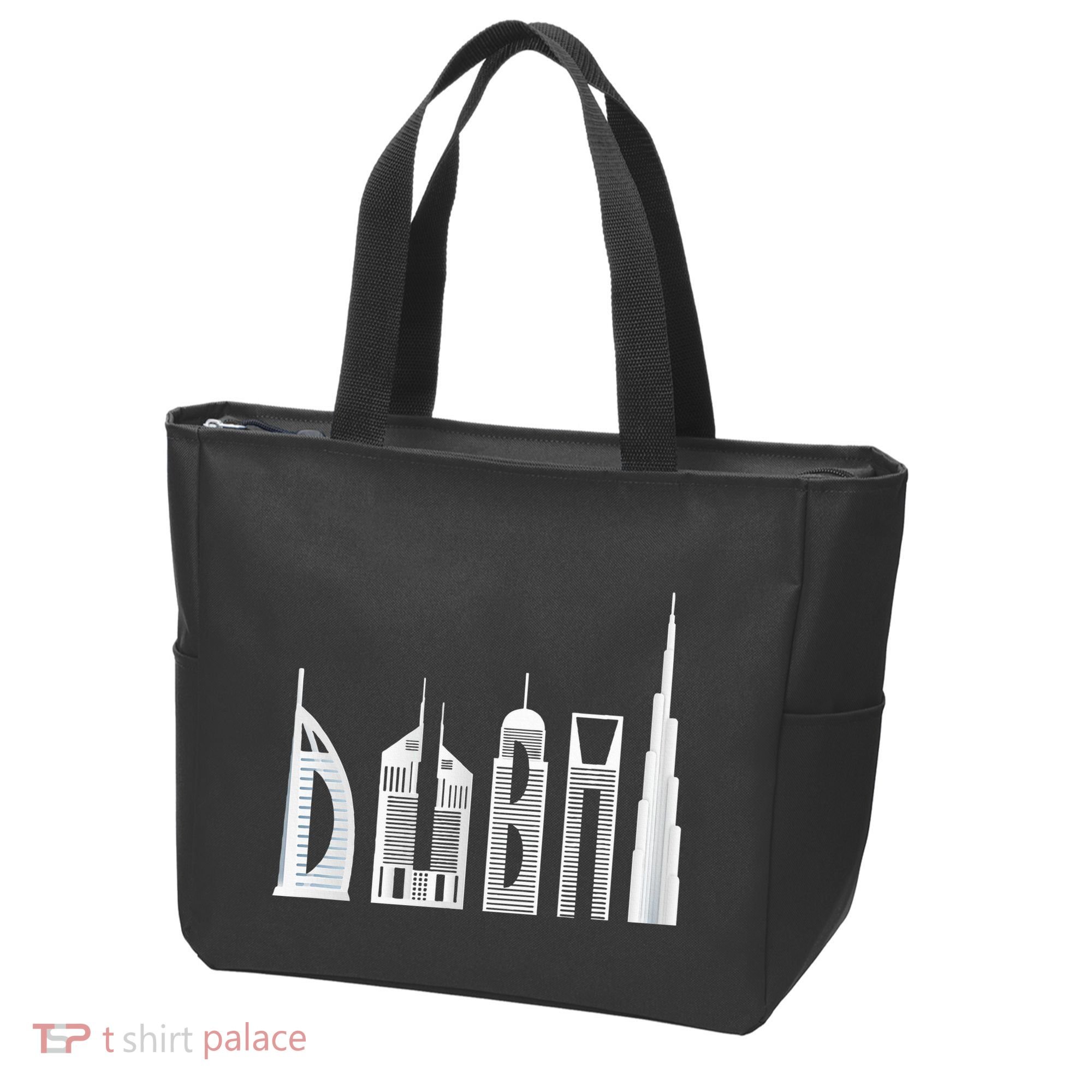 Dubai Skyline Souvenir Famous Buildings Typography Tote Bag