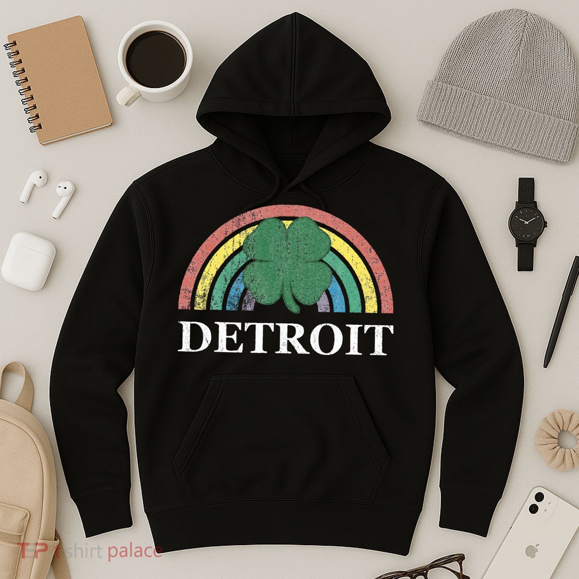Detroit Shamrock St. Patrick's Day Rainbow Saint Paddy's Hoodie