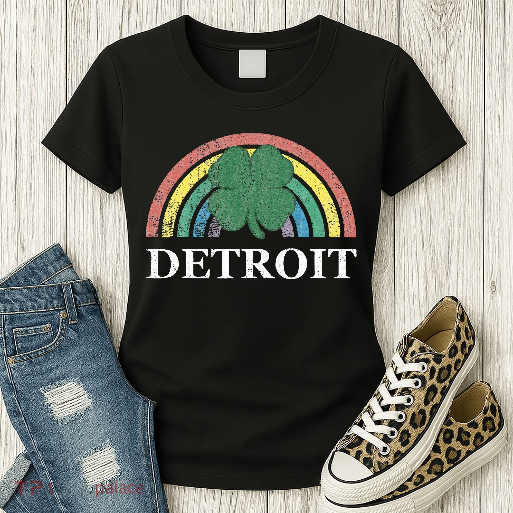 Detroit Shamrock St. Patrick's Day Rainbow Saint Paddy's Women's T-Shirt