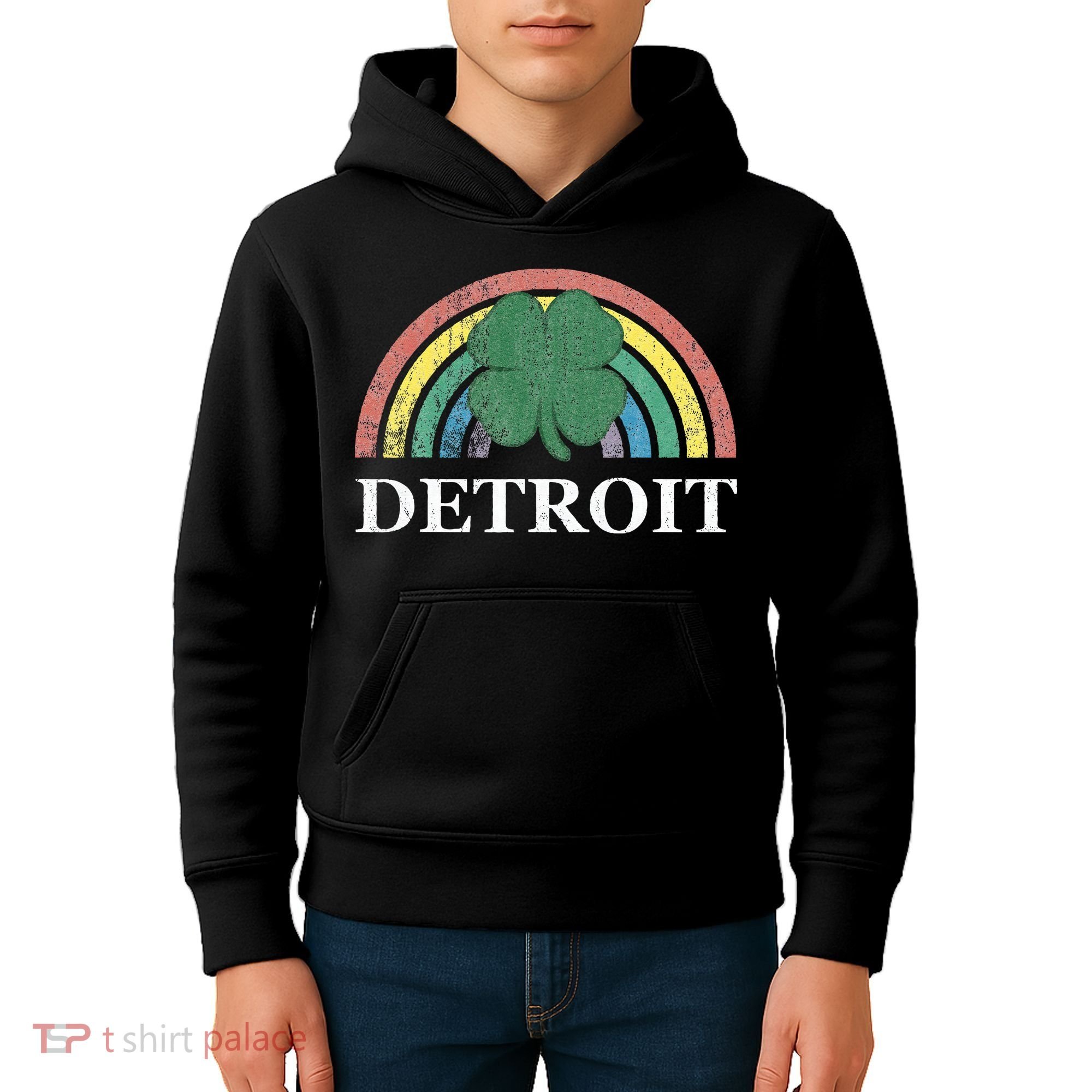 Detroit Shamrock St. Patrick's Day Rainbow Saint Paddy's Kids Hoodie