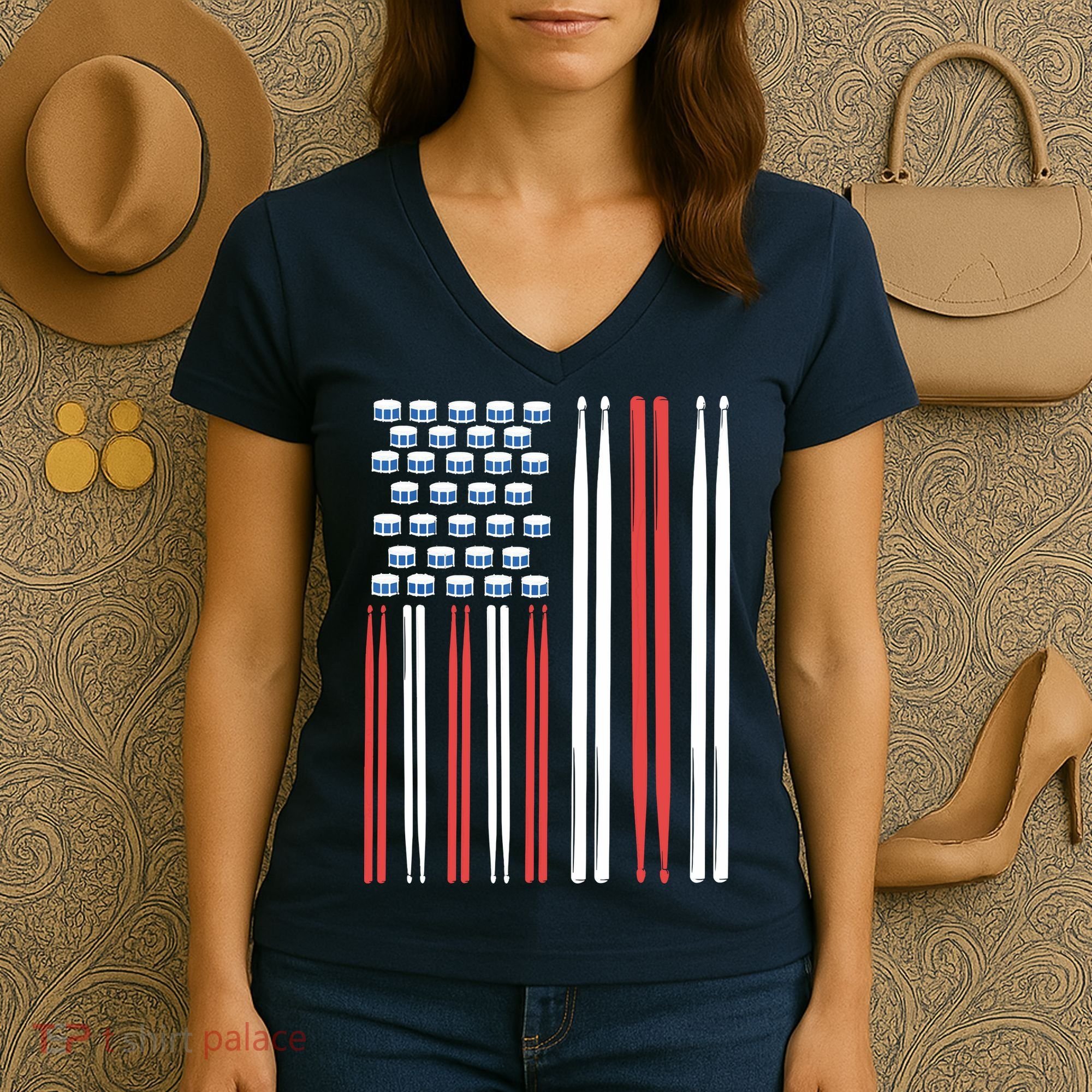 Drum Sticks Shirts Drummer Gift Drumming Percussion Women's V-Neck T-Shirt
