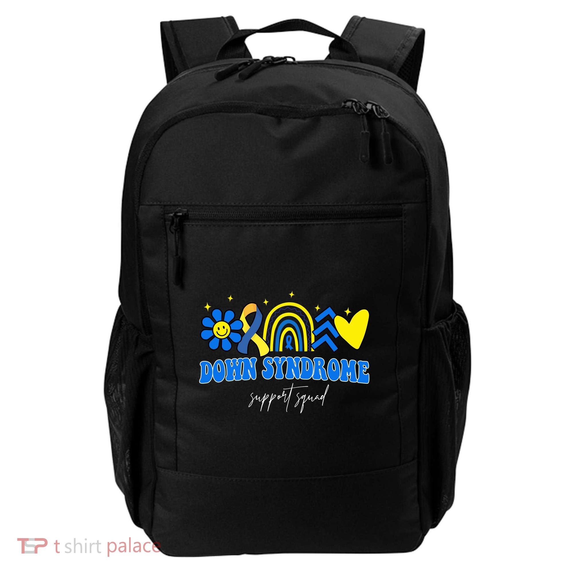 Down Syndrome Support Squad Rainbow Floral Heart Backpack