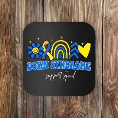 Down Syndrome Support Squad Rainbow Floral Heart Coaster