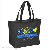 Down Syndrome Support Squad Rainbow Floral Heart Tote Bag thumb 2