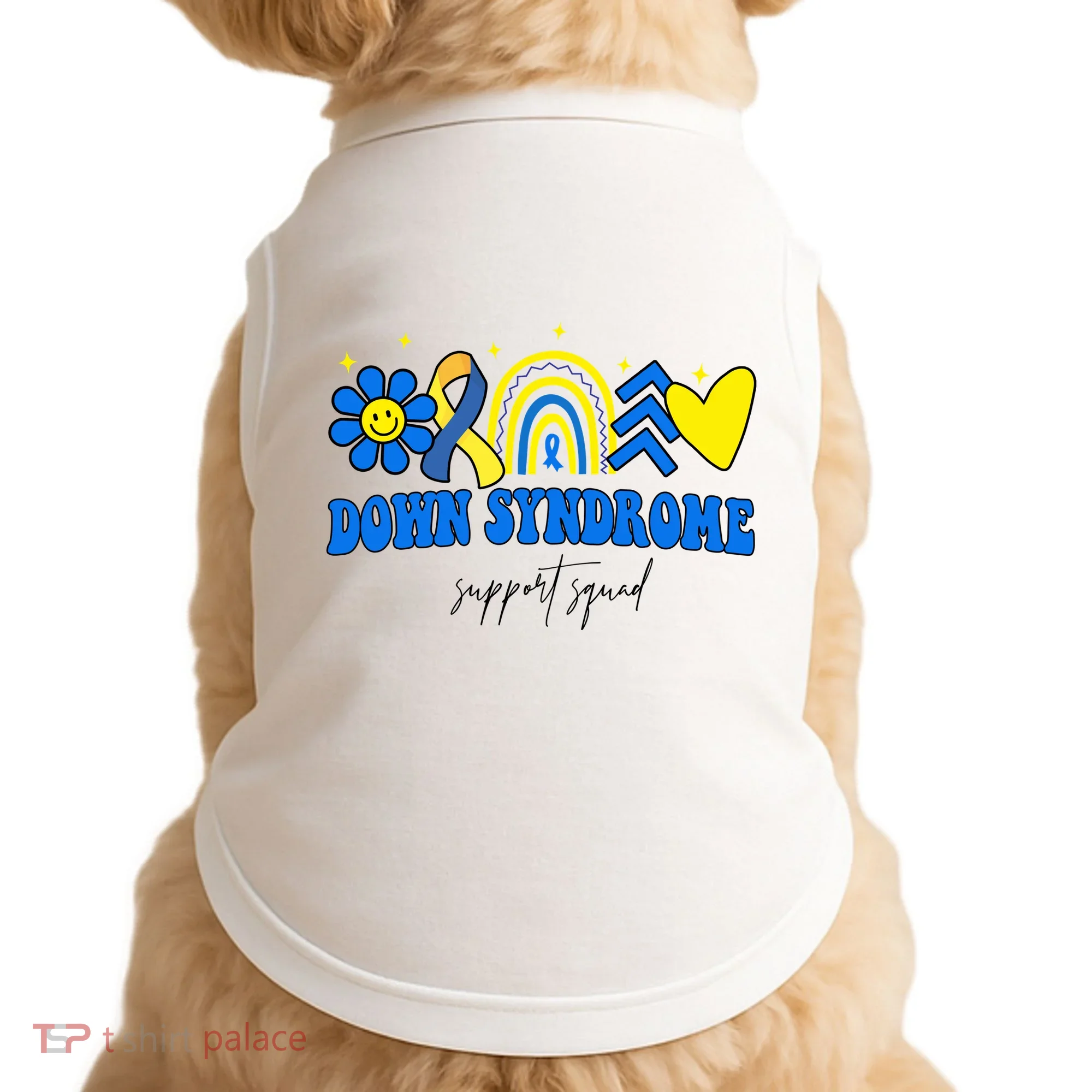 Down Syndrome Support Squad Rainbow Floral Heart Doggie Tank