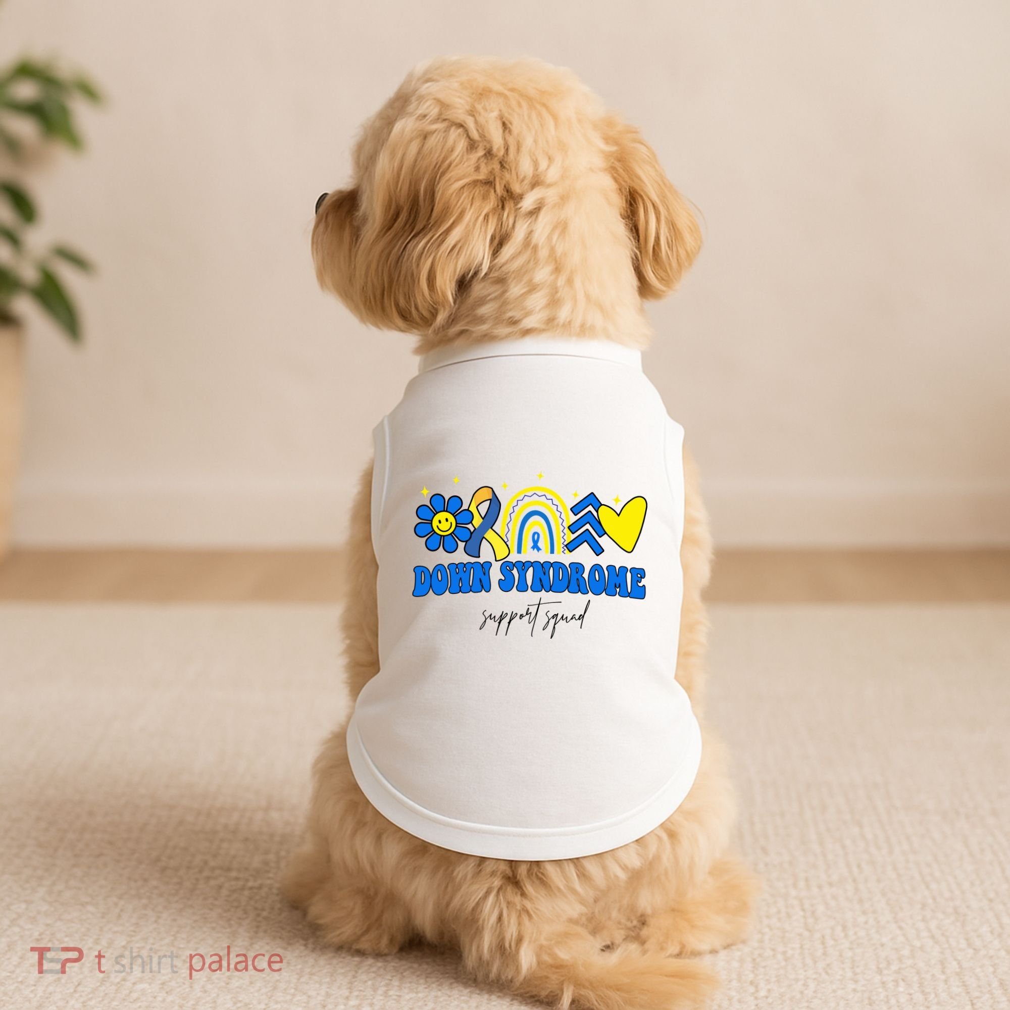 Down Syndrome Support Squad Rainbow Floral Heart Doggie Tank