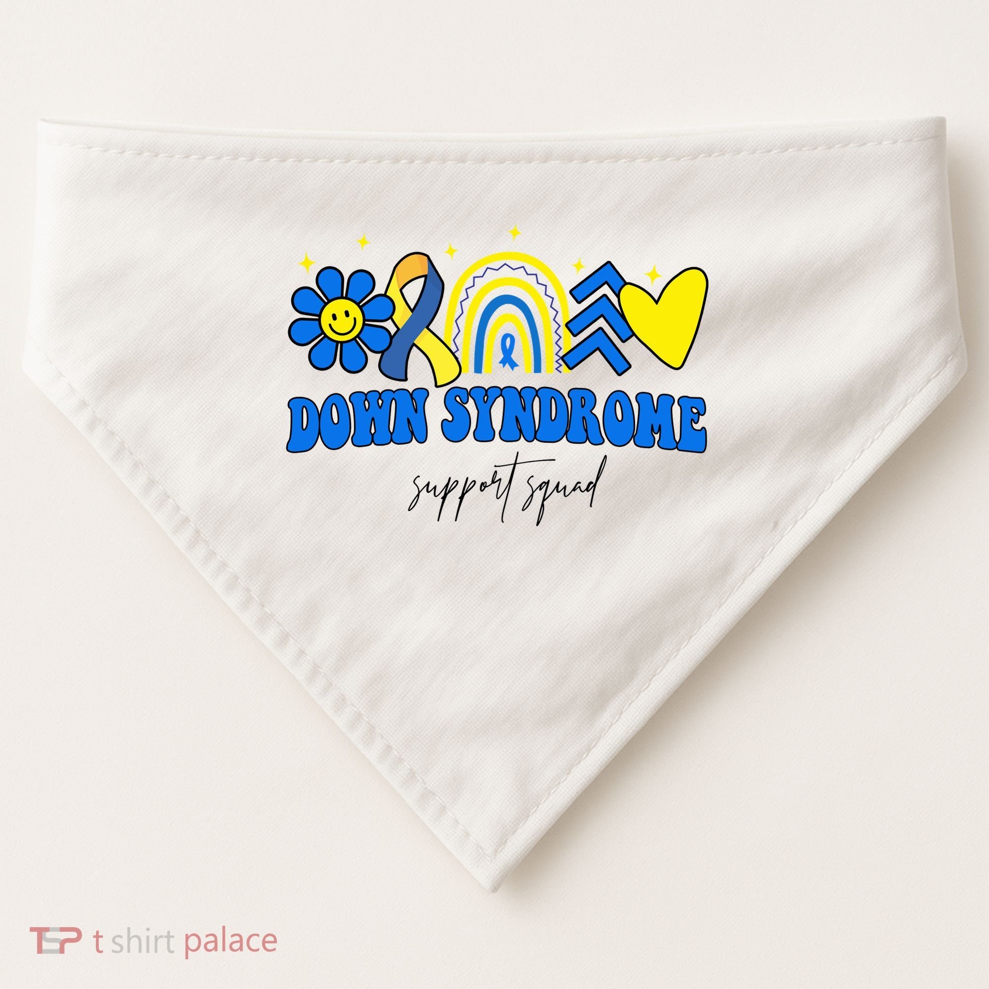 Down Syndrome Support Squad Rainbow Floral Heart USA-Made Doggie Bandana