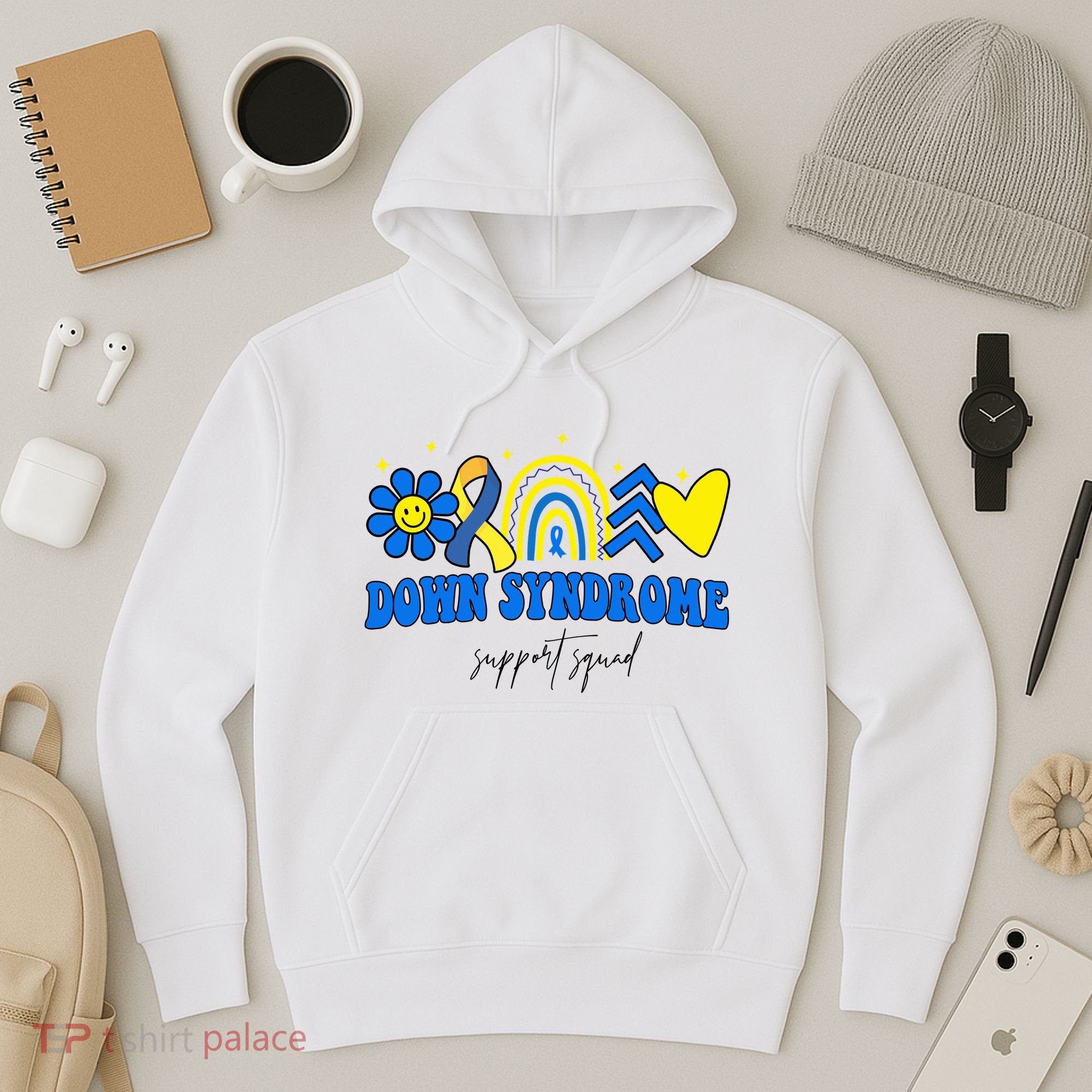 Down Syndrome Support Squad Rainbow Floral Heart Hoodie
