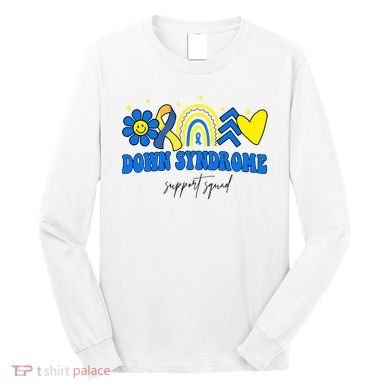 Down Syndrome Support Squad Rainbow Floral Heart Long Sleeve Shirt