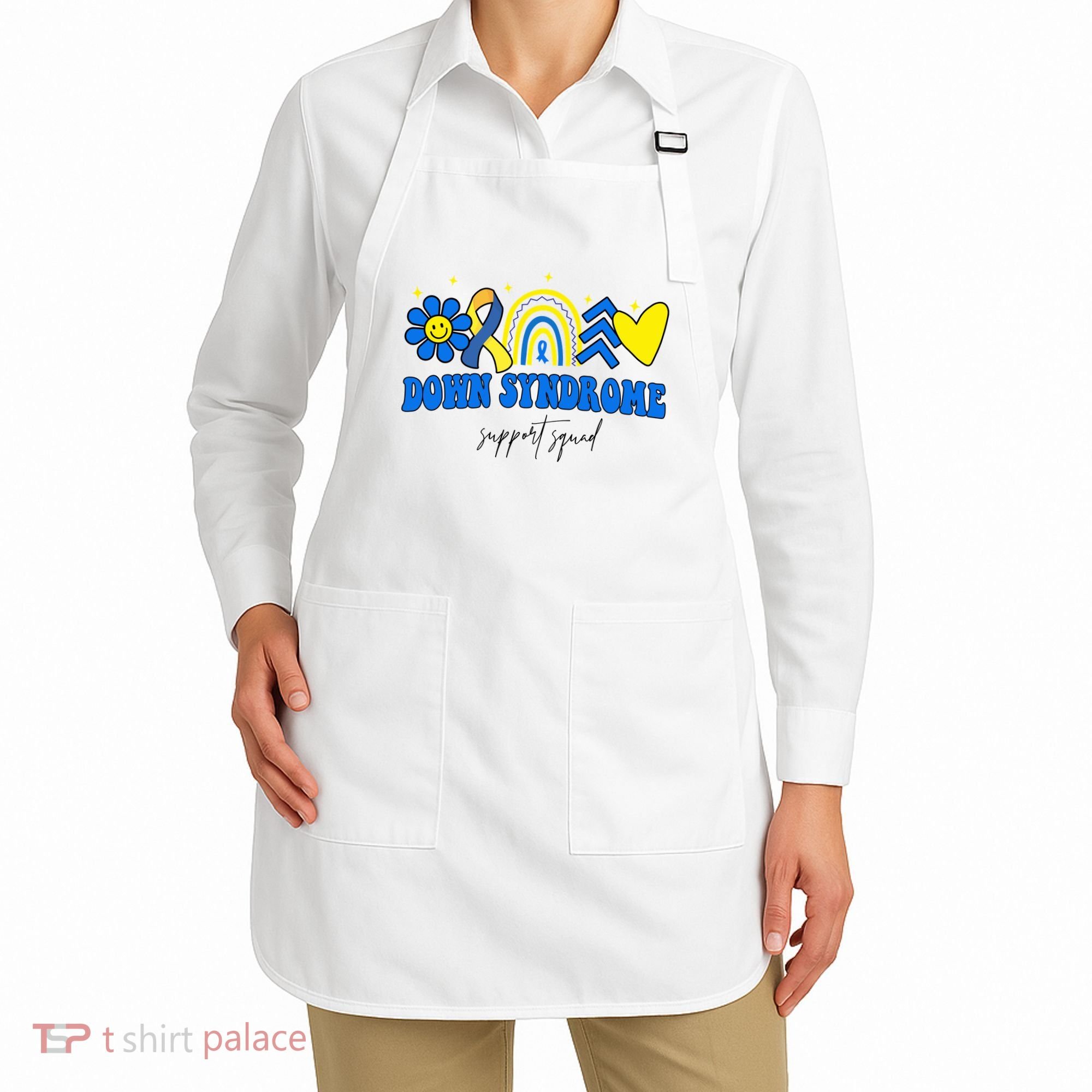 Down Syndrome Support Squad Rainbow Floral Heart Apron