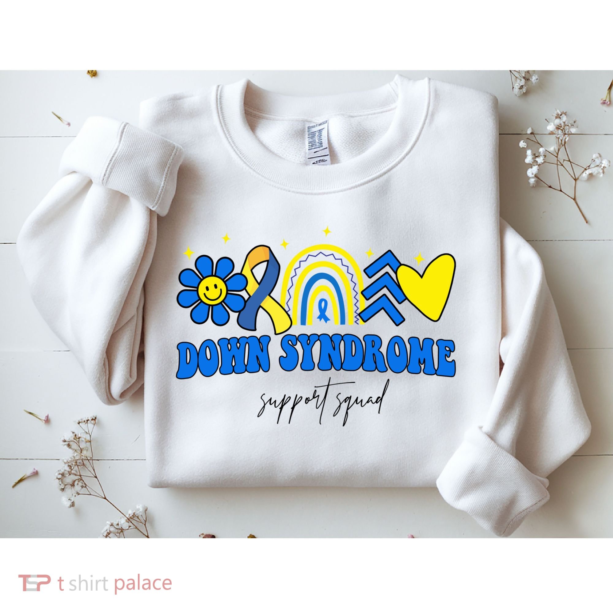Down Syndrome Support Squad Rainbow Floral Heart Sweatshirt