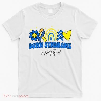 Down Syndrome Support Squad Rainbow Floral Heart T-Shirt