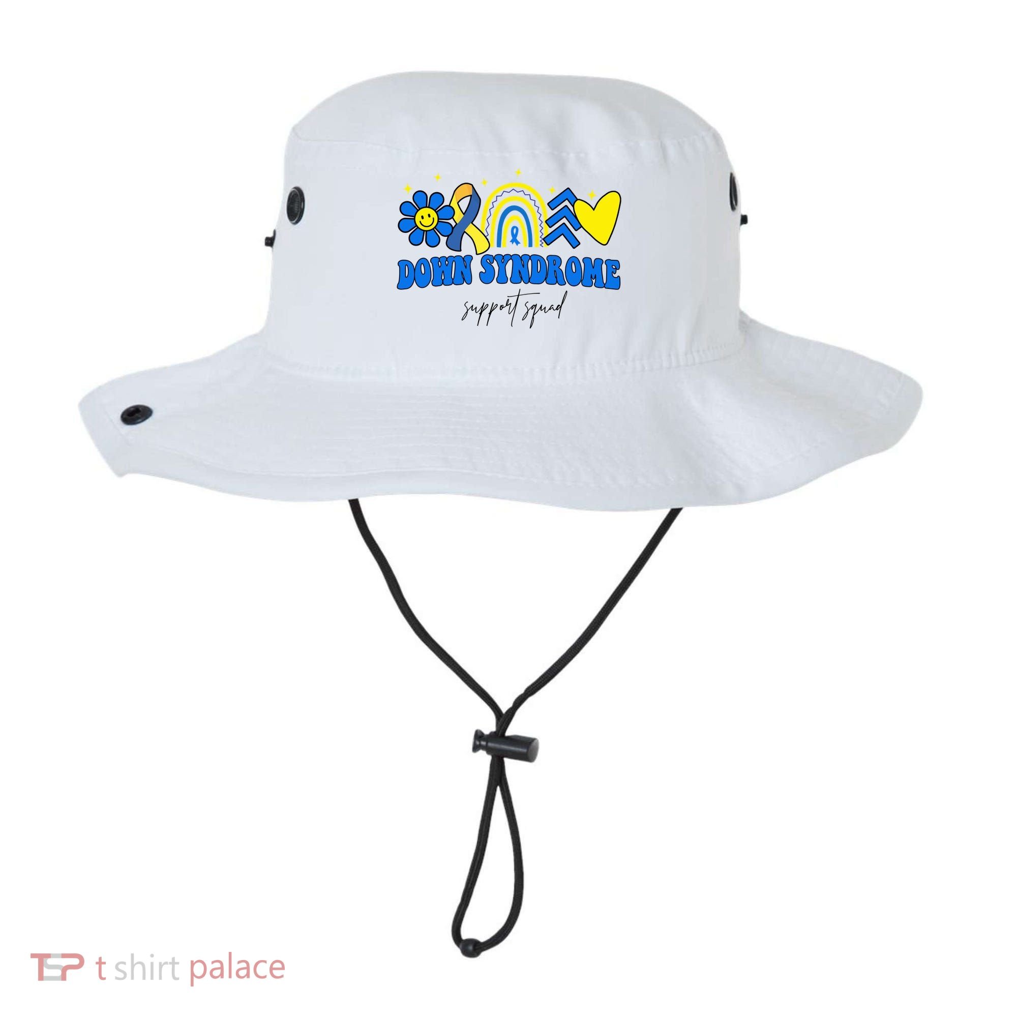 Down Syndrome Support Squad Rainbow Floral Heart Bucket Hat