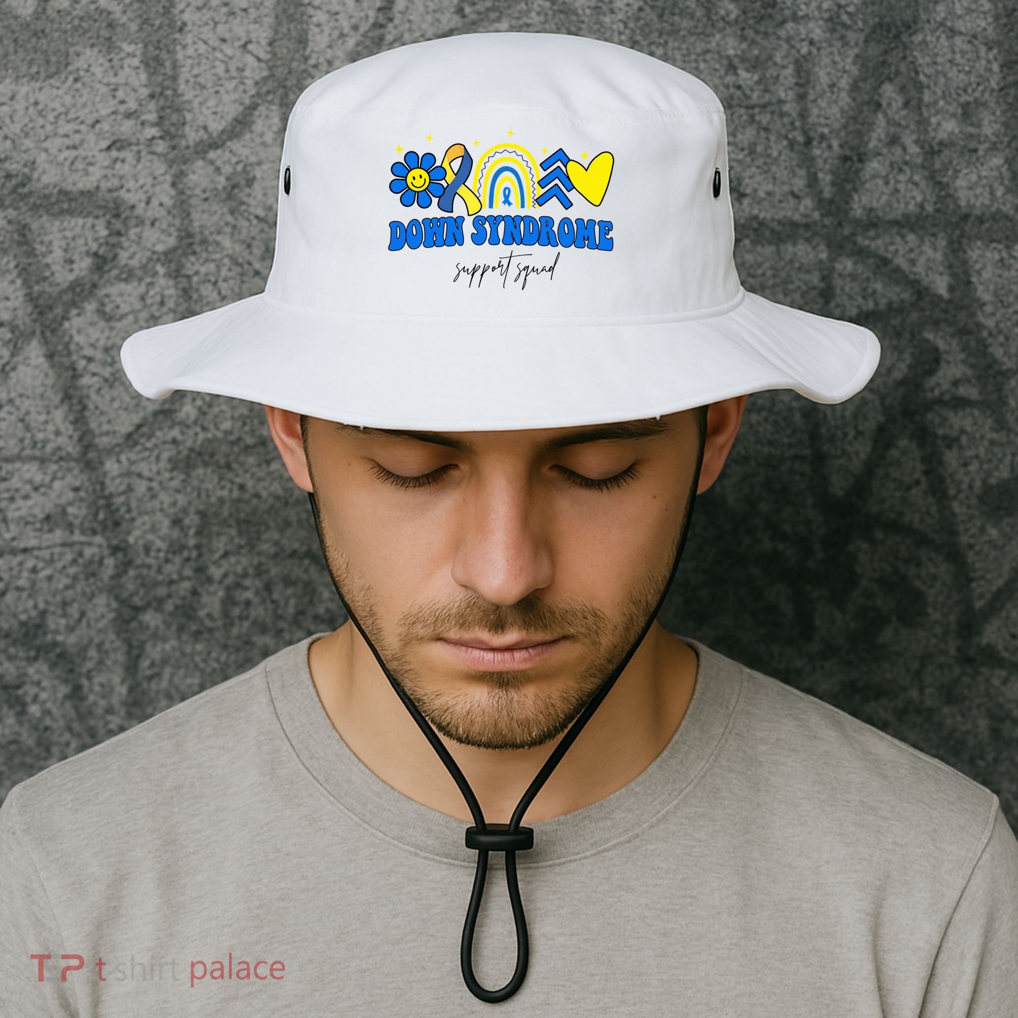 Down Syndrome Support Squad Rainbow Floral Heart Bucket Hat