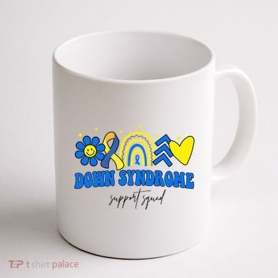 Down Syndrome Support Squad Rainbow Floral Heart Coffee Mug back