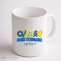 Down Syndrome Support Squad Rainbow Floral Heart Coffee Mug thumb 1