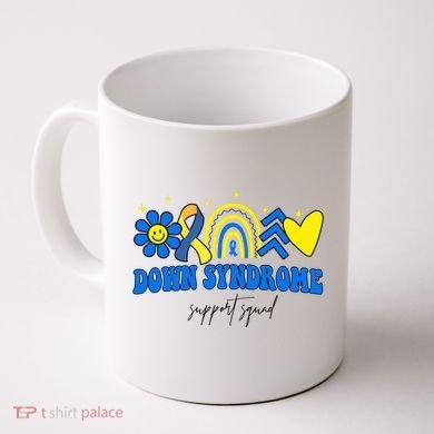 Down Syndrome Support Squad Rainbow Floral Heart Coffee Mug