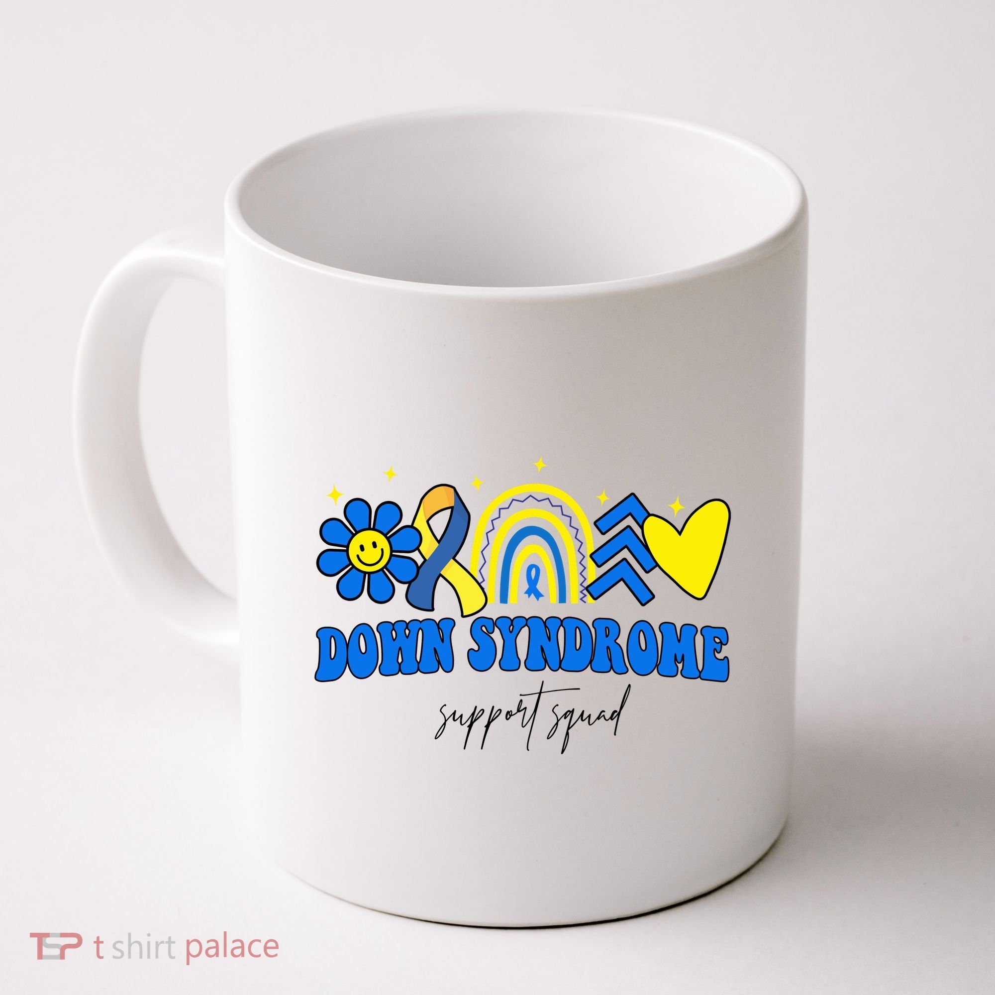 Down Syndrome Support Squad Rainbow Floral Heart Coffee Mug