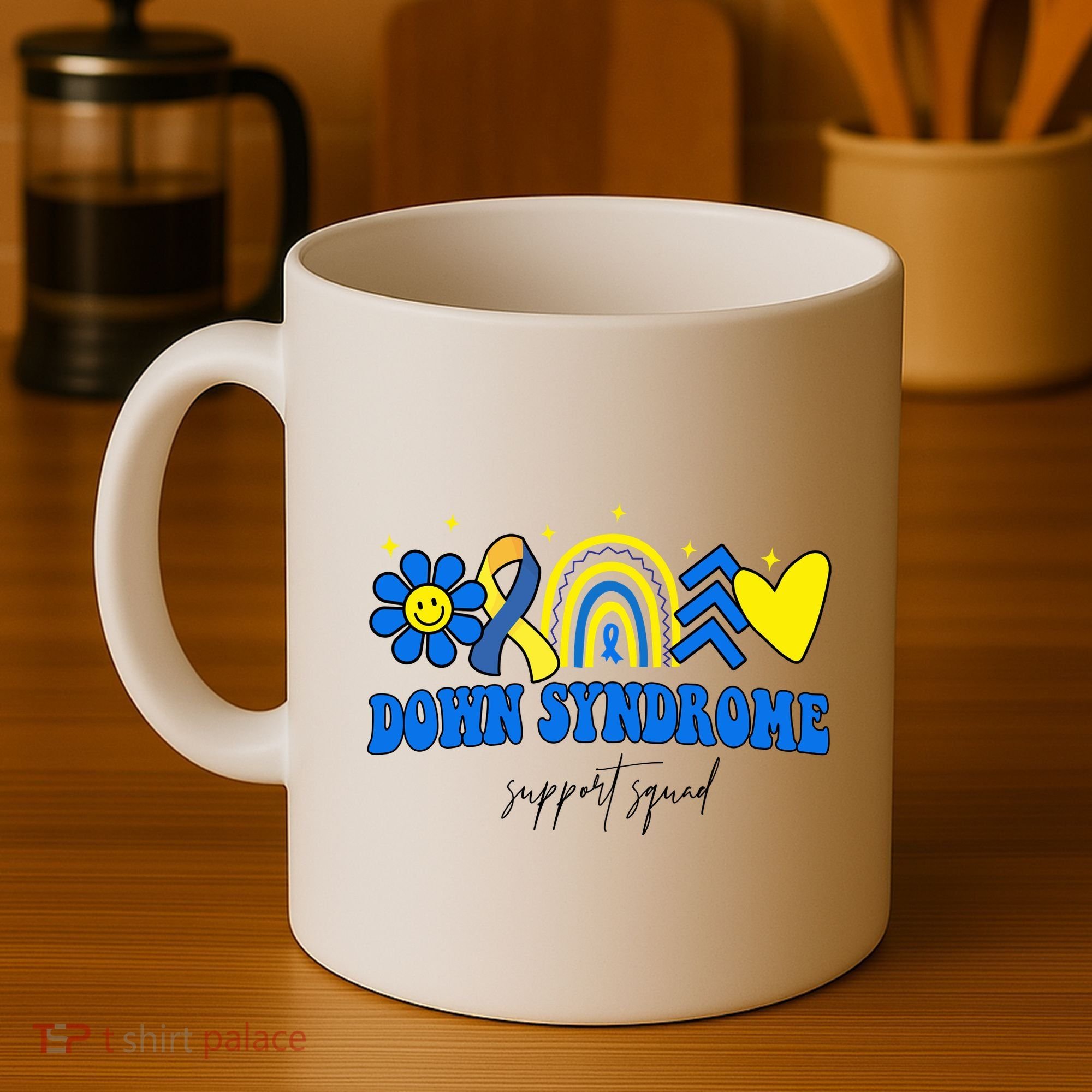 Down Syndrome Support Squad Rainbow Floral Heart Coffee Mug