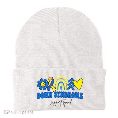 Down Syndrome Support Squad Rainbow Floral Heart Beanie
