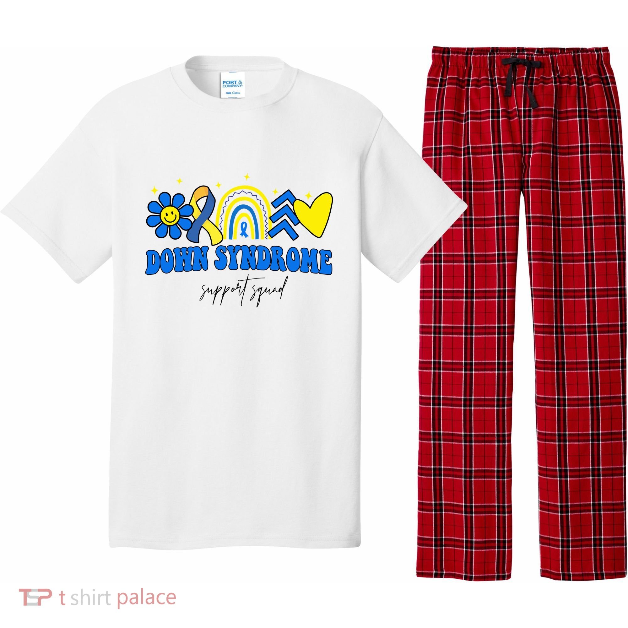 Down Syndrome Support Squad Rainbow Floral Heart Pajama Set