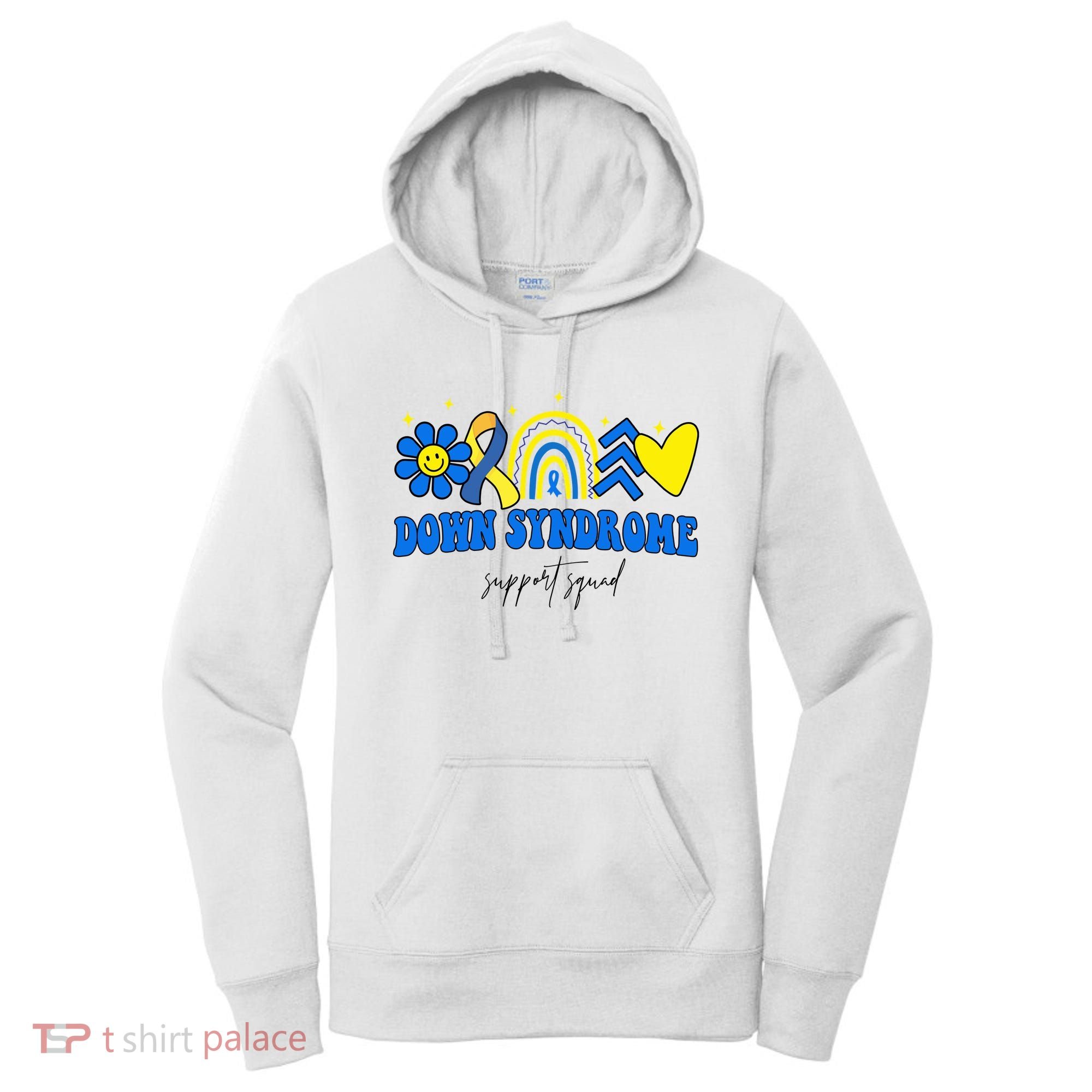 Down Syndrome Support Squad Rainbow Floral Heart Women's Hoodie