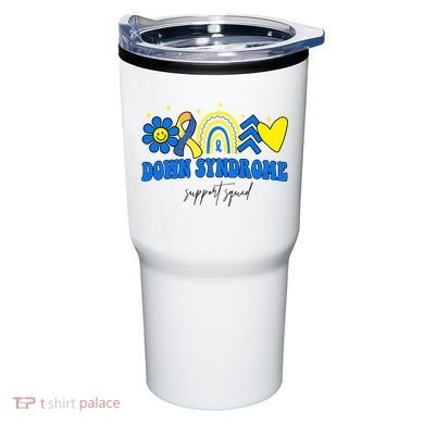 Down Syndrome Support Squad Rainbow Floral Heart Tumbler