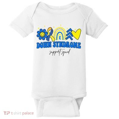 Down Syndrome Support Squad Rainbow Floral Heart Baby Bodysuit