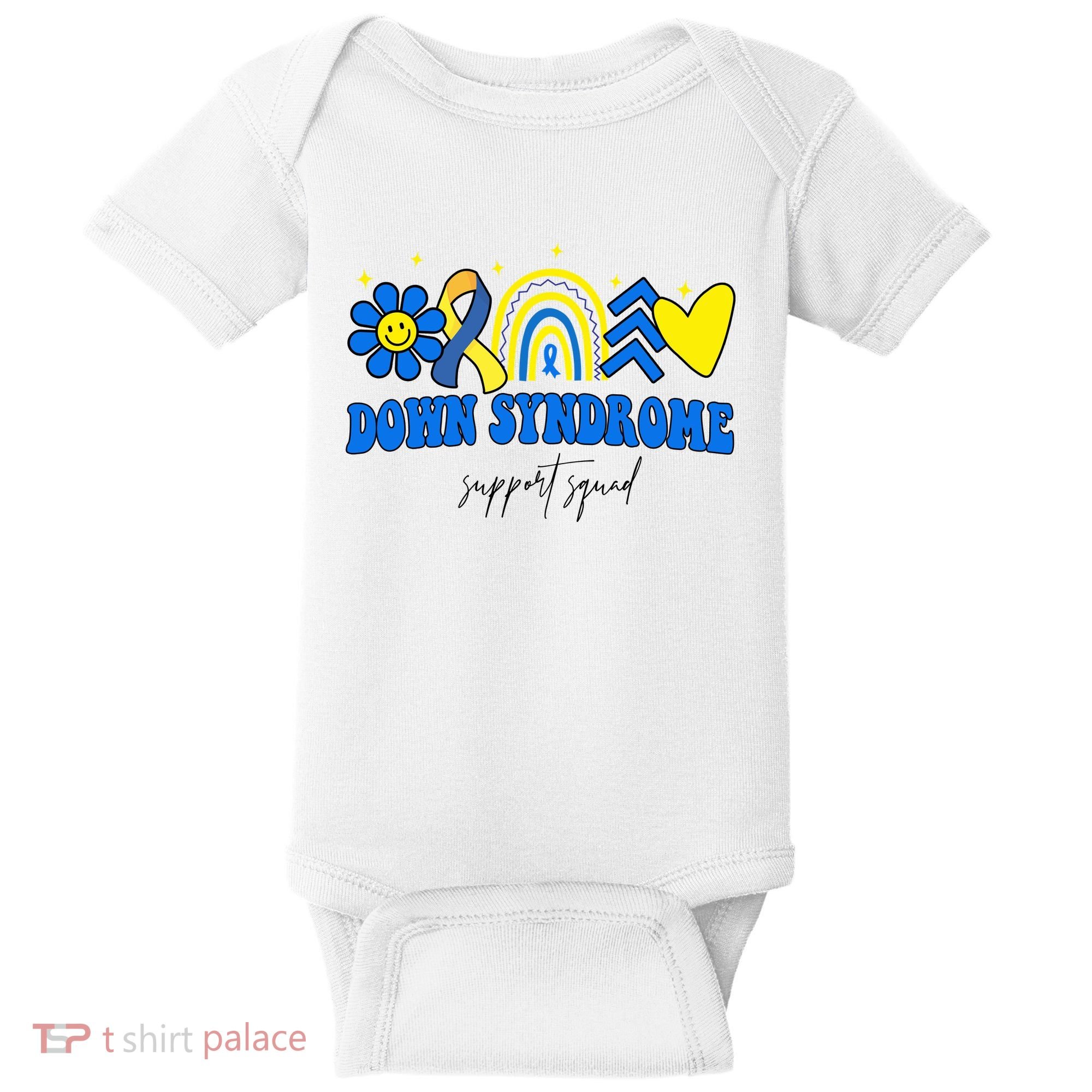 Down Syndrome Support Squad Rainbow Floral Heart Baby Bodysuit