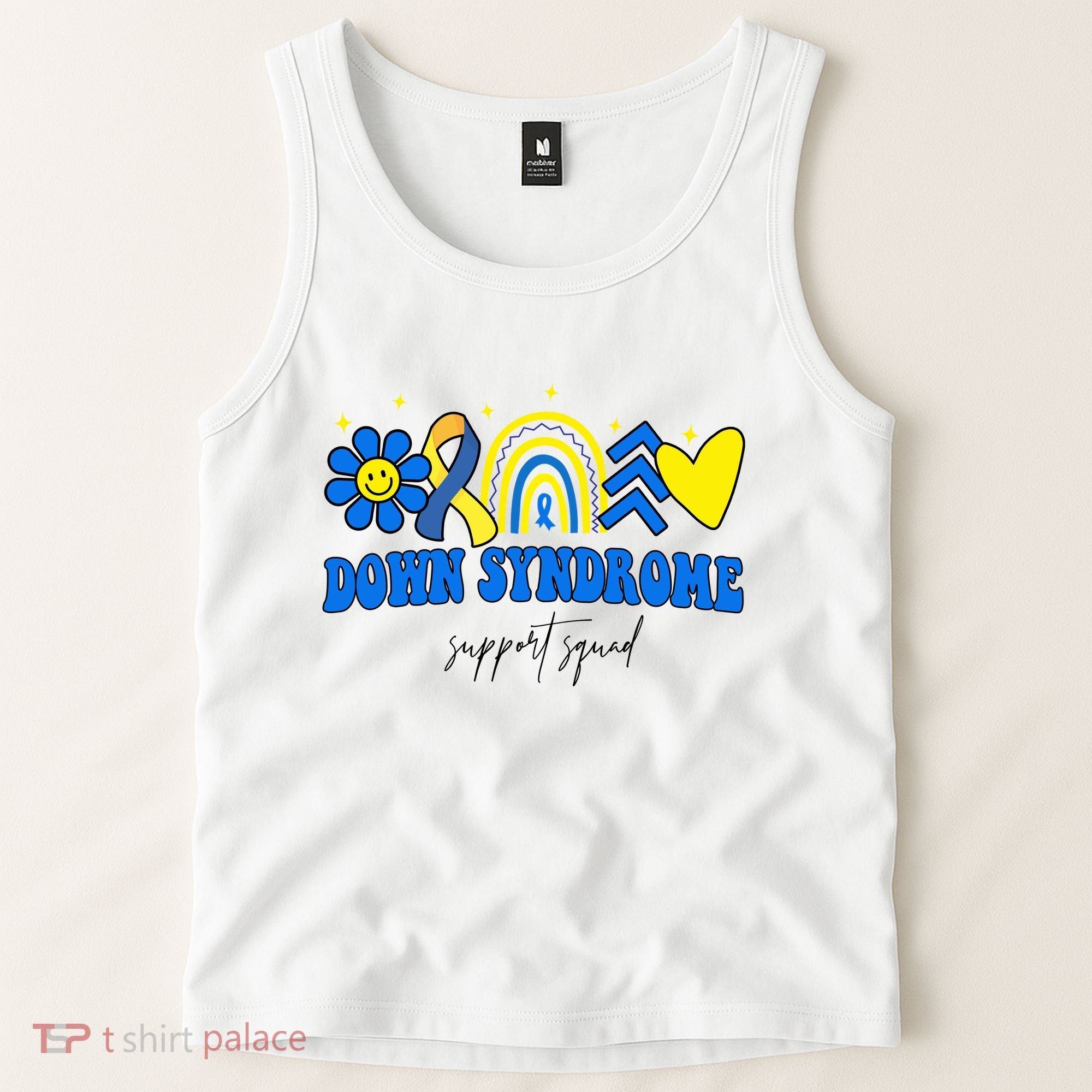 Down Syndrome Support Squad Rainbow Floral Heart Tank Top