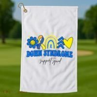 Down Syndrome Support Squad Rainbow Floral Heart Golf Towel thumb 1