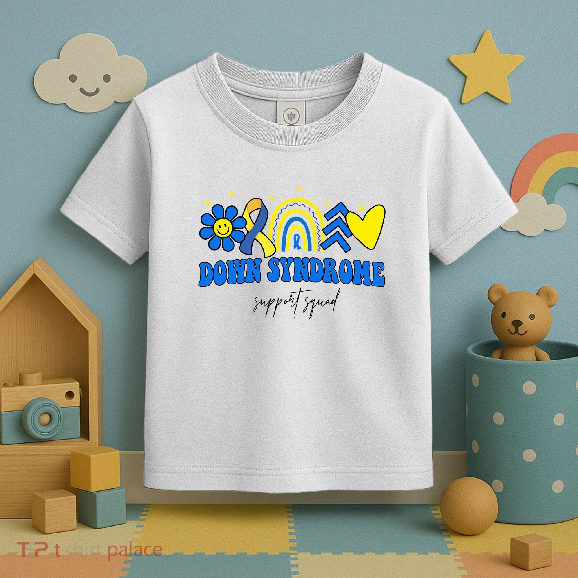Down Syndrome Support Squad Rainbow Floral Heart Toddler T-Shirt