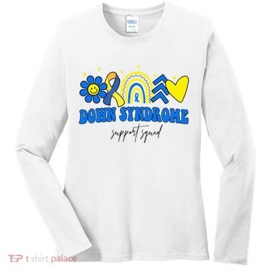 Down Syndrome Support Squad Rainbow Floral Heart Women's Long Sleeve Shirt