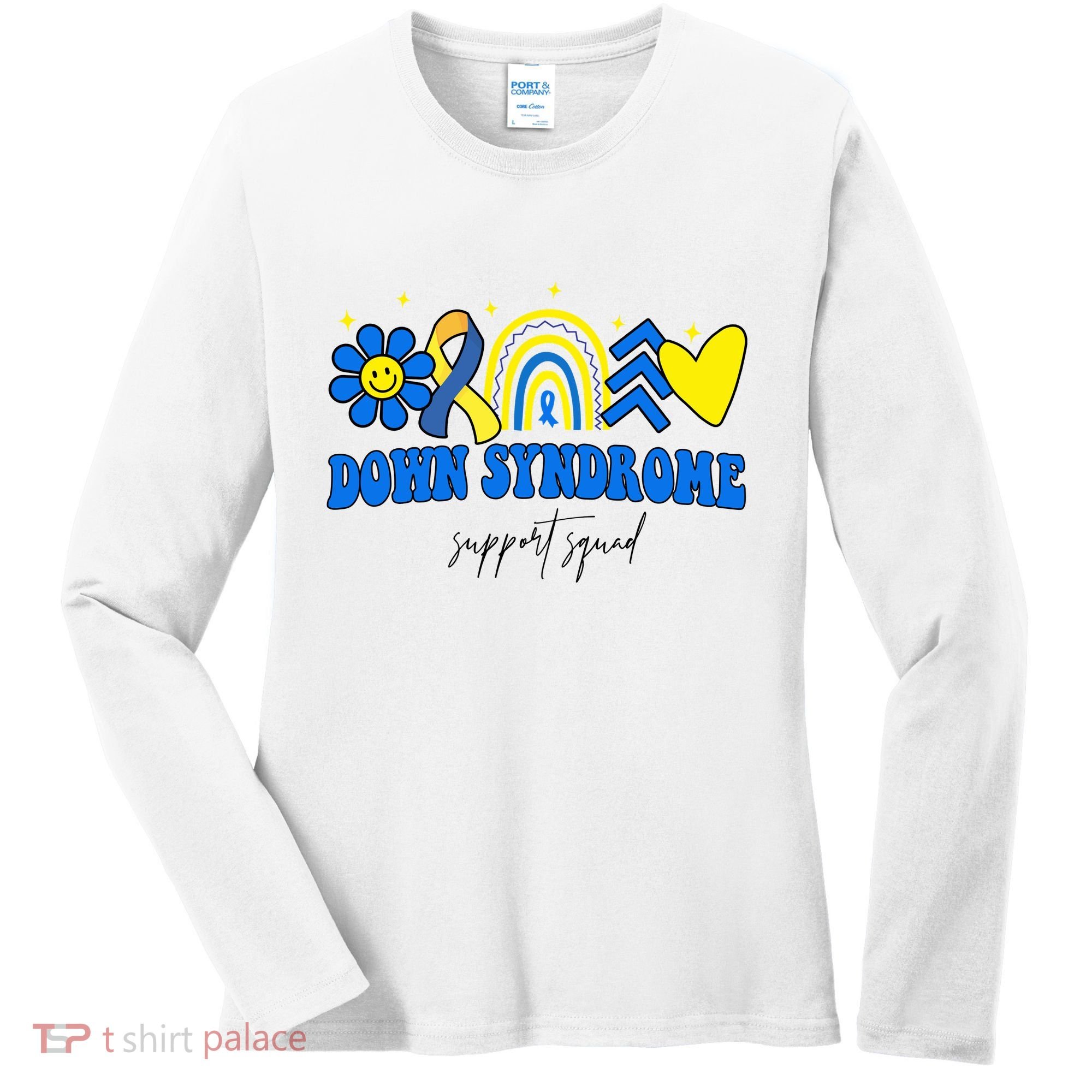 Down Syndrome Support Squad Rainbow Floral Heart Women's Long Sleeve Shirt